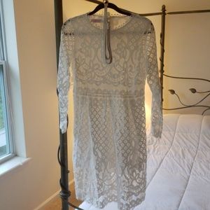 3/4 sleeve white lace flare dress